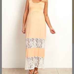 Peach lace colorblock maternity dress